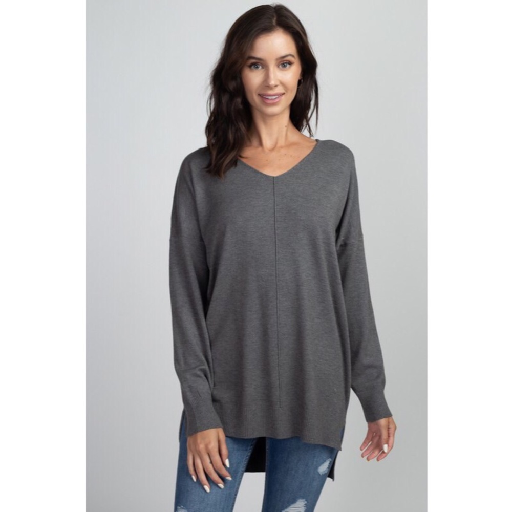Dreamers Debut Charcoal V Neck Front Seam Sweater